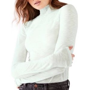 Free People Caroline Iced Aqua Mock Neck Long Sleeve X-Small Top
